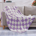 Wrensonge Checkered Throw Blanket, Purple Microfiber Soft Cozy Fluffy Warm Hand Made Throw Blankets For Couch, Sofa, Chair, Bed,