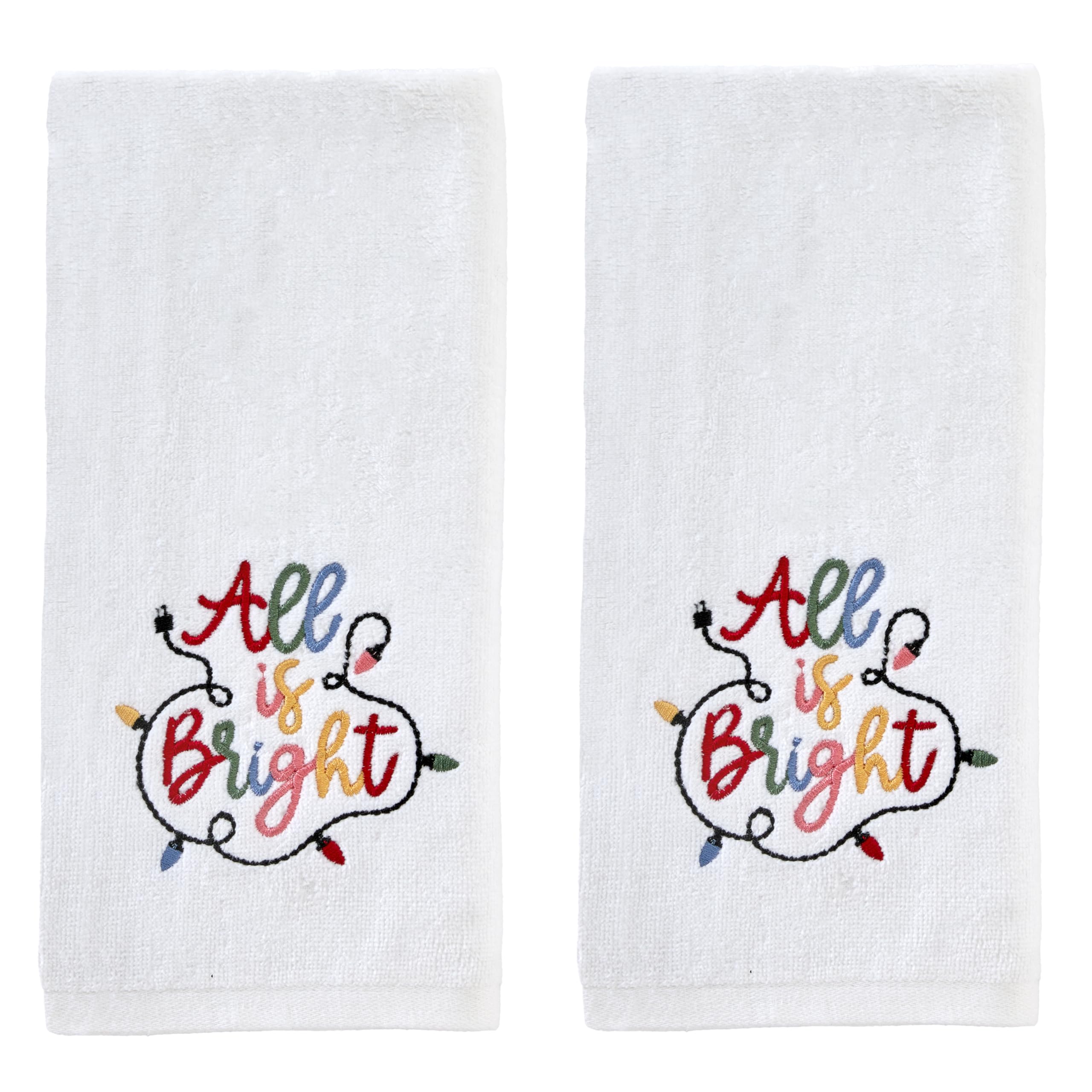 SKL Home Christmas All is Bright Hand Towel 2pc Set for Bath/Kitchen/Bar & Gift, Optic White