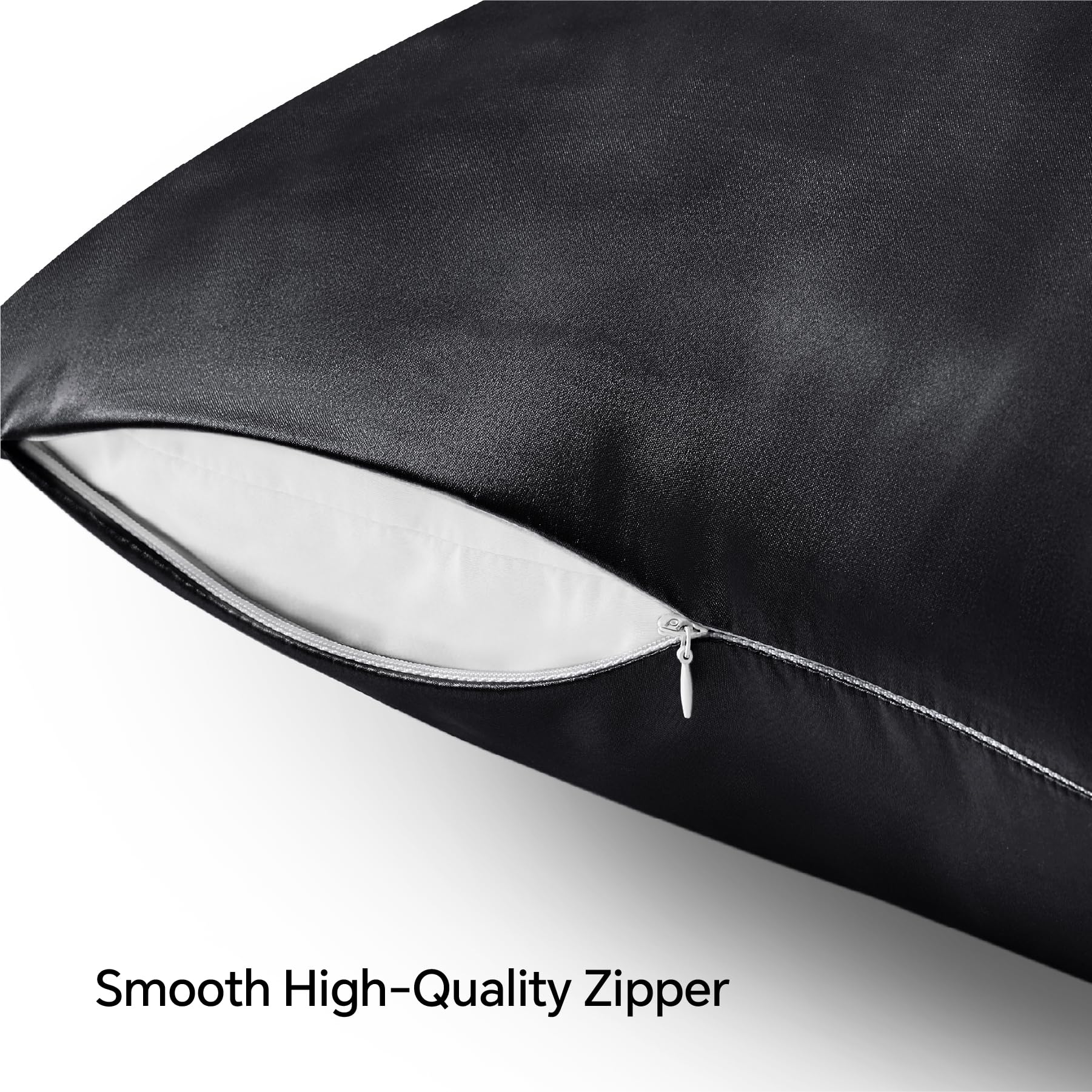 Bedelite Satin Pillowcase With Zipper, Black King Size Pillow Cases Set Of 2, Super Soft And Cooling Similar To Silk Pillow Case
