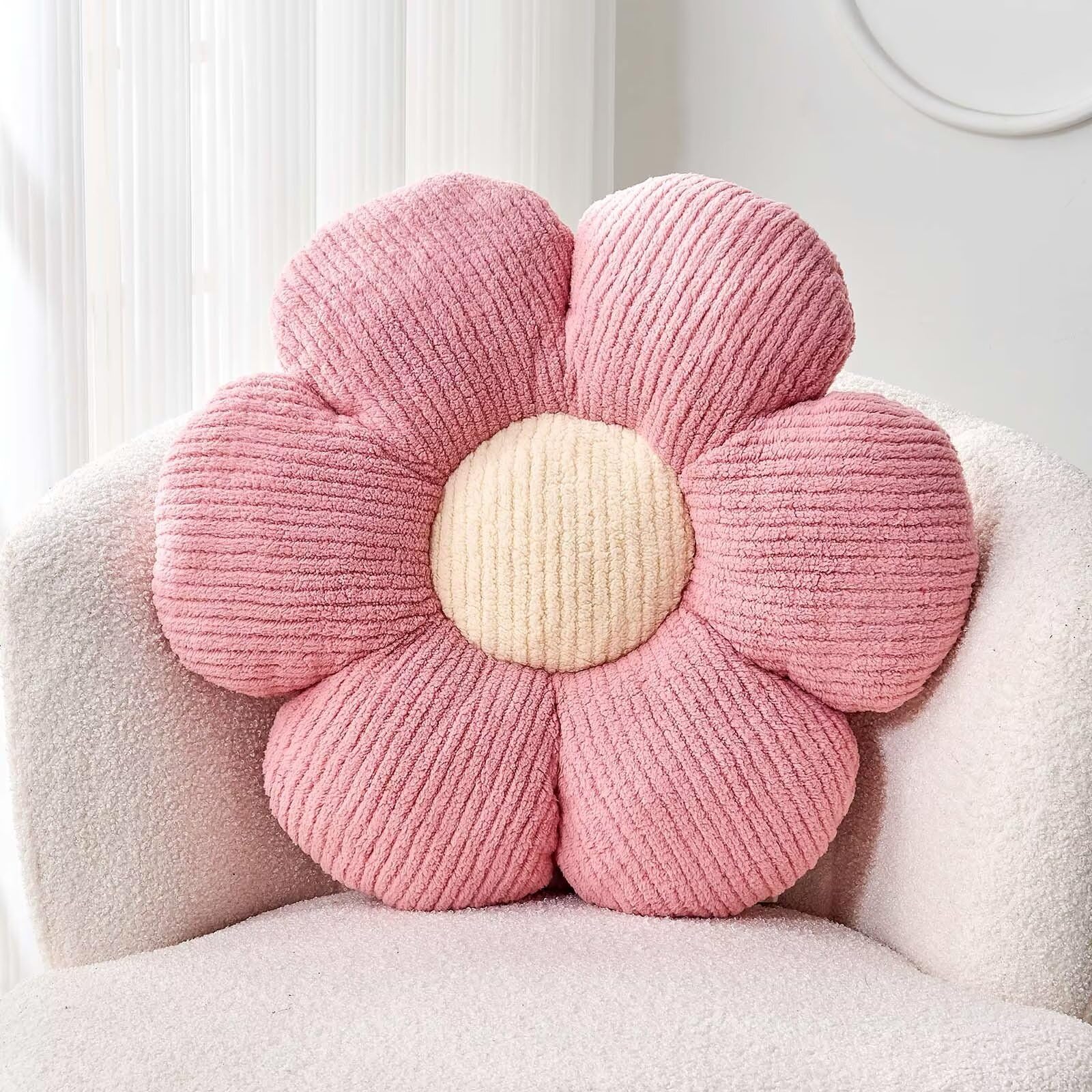 Kcvvcr Flower Throw Pillow, Soft Pink 19.6' Flower Pillow For Home Decor, Cute Flower Shaped Floor Pillow Aesthetic Flower Plus