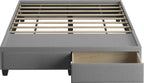 Boyd Sleep Modena Uplift Upholstered Platform Bed Frame Mattress Foundation, Dual Front Storage Drawers, and Strong Wood Slat Supports: Linen, Light Grey, Full