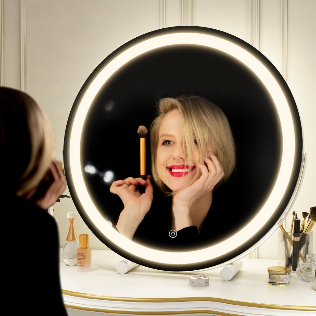 Rolove Vanity Makeup Mirror With Lights, 18 Inch Led Makeup Mirror, Lighted Vanity Mirror With Lights, Smart Touch Control 3 Col