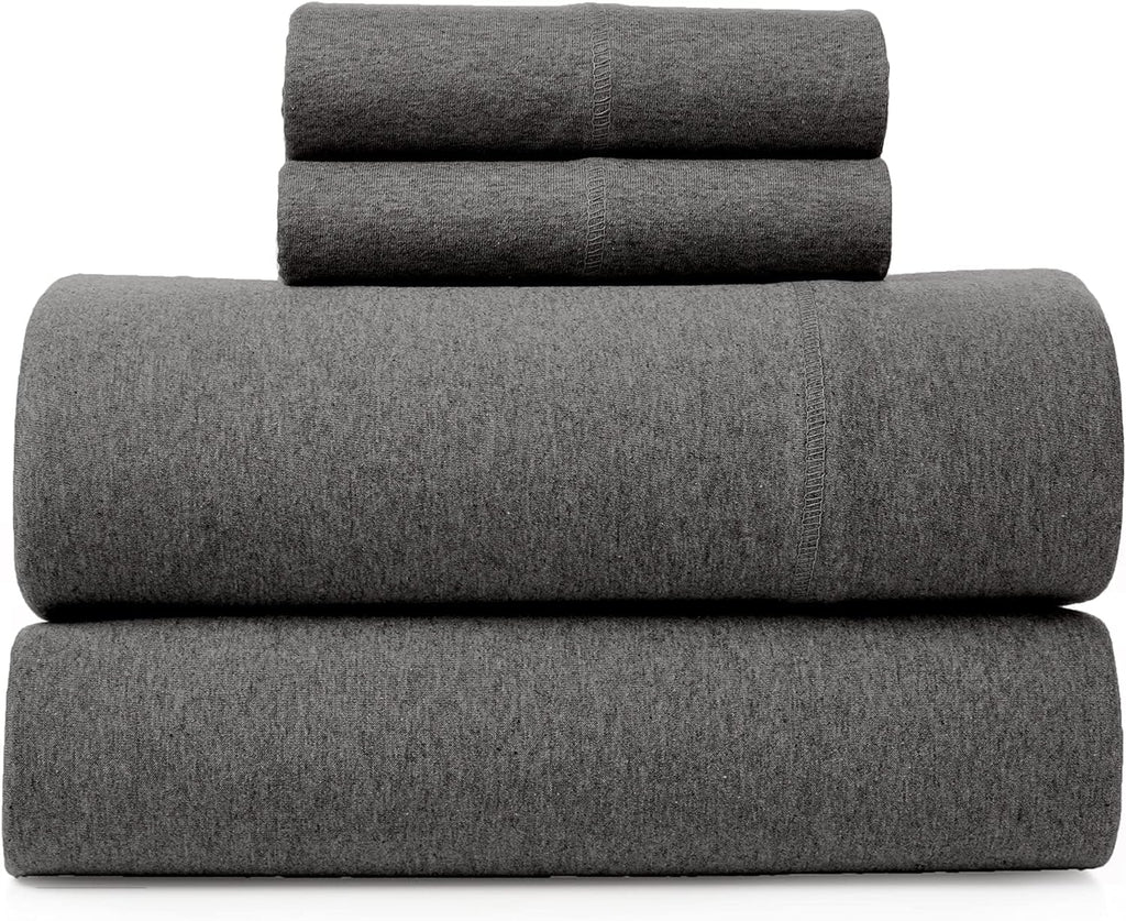 Twin Extra Long 100% Cotton Jersey Sheet Set - Soft And Comfy - By Crescent Bedding Heather Grey Twin Xl