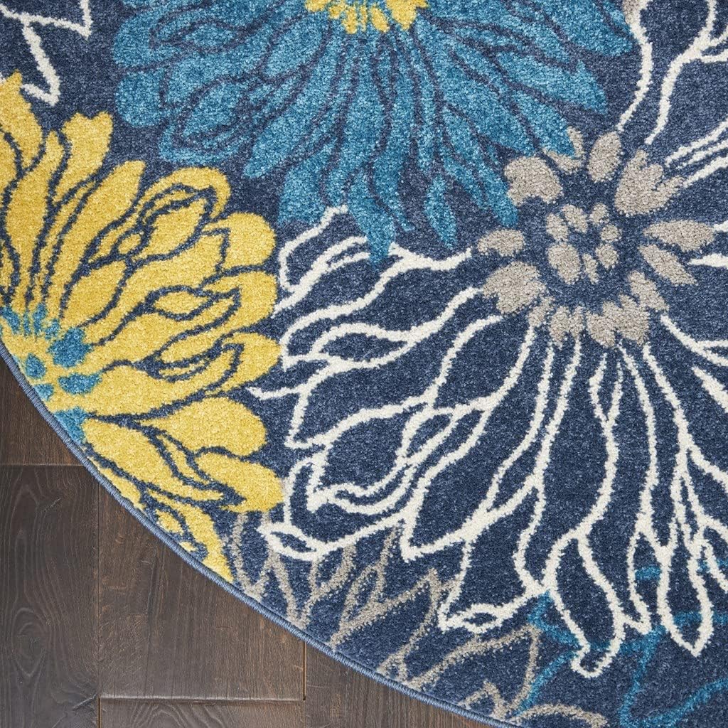 4 Round Blue Tropical Flower Area Rug