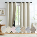 Natural Beige Full Blackout Window Curtain Panels 63 inches Long Burlap Linen Textured, Short Thermal Insulated Burlap Linen Bed