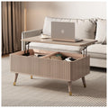 JOINICE, Lift Top Coffee Table with Storage Shelf & Hidden Compartment, Mid Century Modern Fluted Rectangle Dining Table for Liv