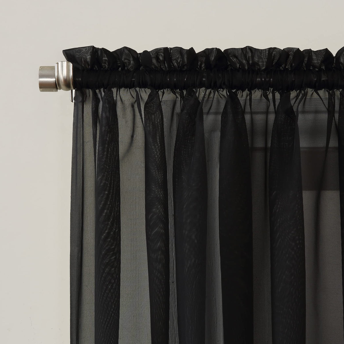 No. 918 53566 Emily Sheer Voile Rod Pocket Curtain Panel, 59'' X 95'', Black