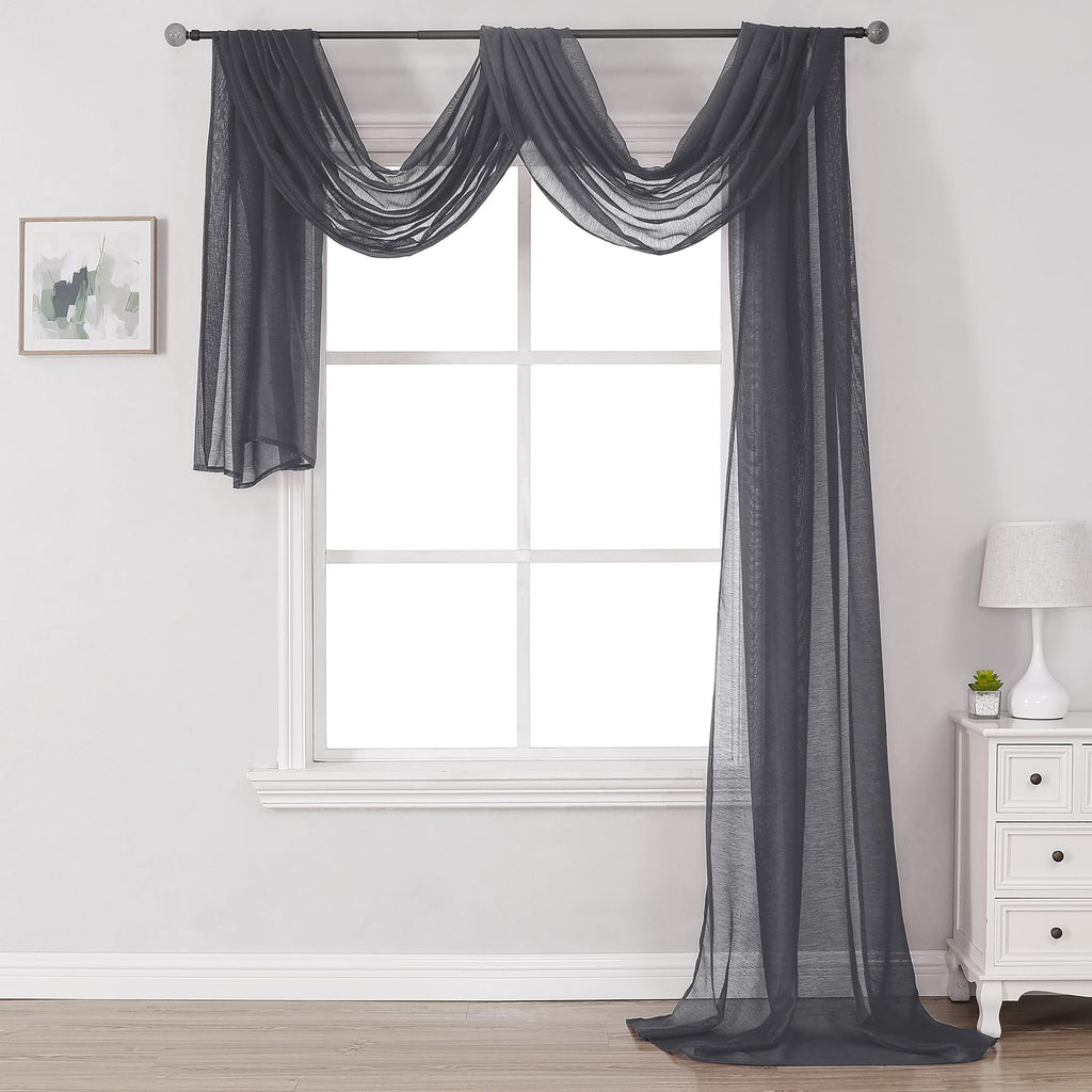 DONREN Dark Grey Window Scarf for Outdoor Decoration - Add Luxury Beautiful Elegant Effect to Curtain Panels (1 Panel, 52 x 216 