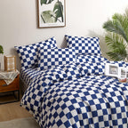 Clothknow Blue Plaid Queen Comforter Set 3Pcs Grid Bedding Comforter Sets Checkerboard Queen Comforter Royal Blue White Queen Size Comforter Sets