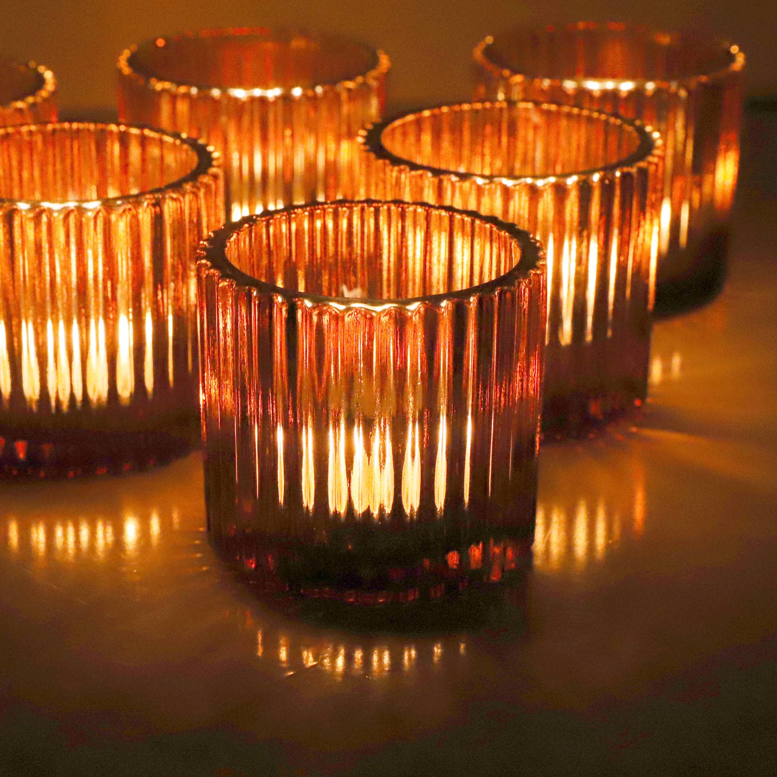 VOHO Amber Candle Holder Set of 12, Glass Votive Candle Holders Centerpiece Table Decorations, Large Candle Holders Bulk for Hol