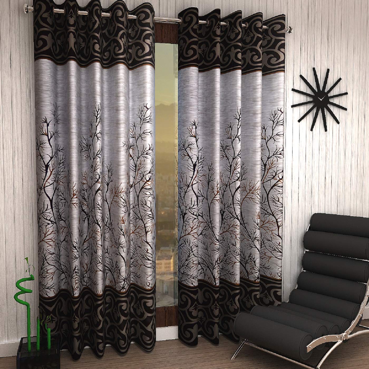Home Sizzler 2 Pieces Elegant Panel Eyelet Polyester Door Curtains  7 Feet, Brown
