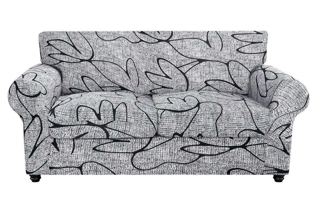 Searchi Stretch Sofa Cover Printed Couch Cover, Floral Pattern 3 Pieces Loveseat Slipcover With 2 Separate Cushion Cover, Washable Furniture Protector For Living Room(Loveseat, Grey Lotus+White)