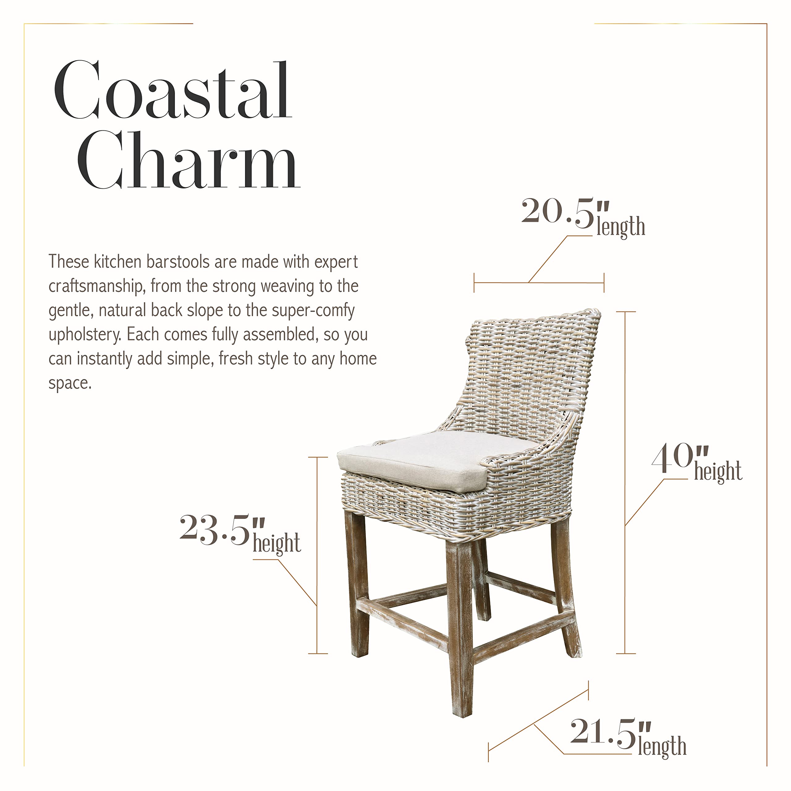 AFD Home Alfresco Kuba-Weave Counter Stool, Wooden, Off White, 23 Inch Seat Height