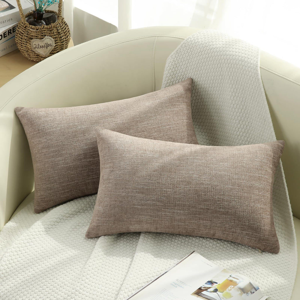 Decoruhome Decorative Throw Pillow Covers 12X20 Set Of 2, Lumbar Farmhouse Pillow Covers, Chenille Soft Pillow Covers For Couch Sofa Bed, Khaki