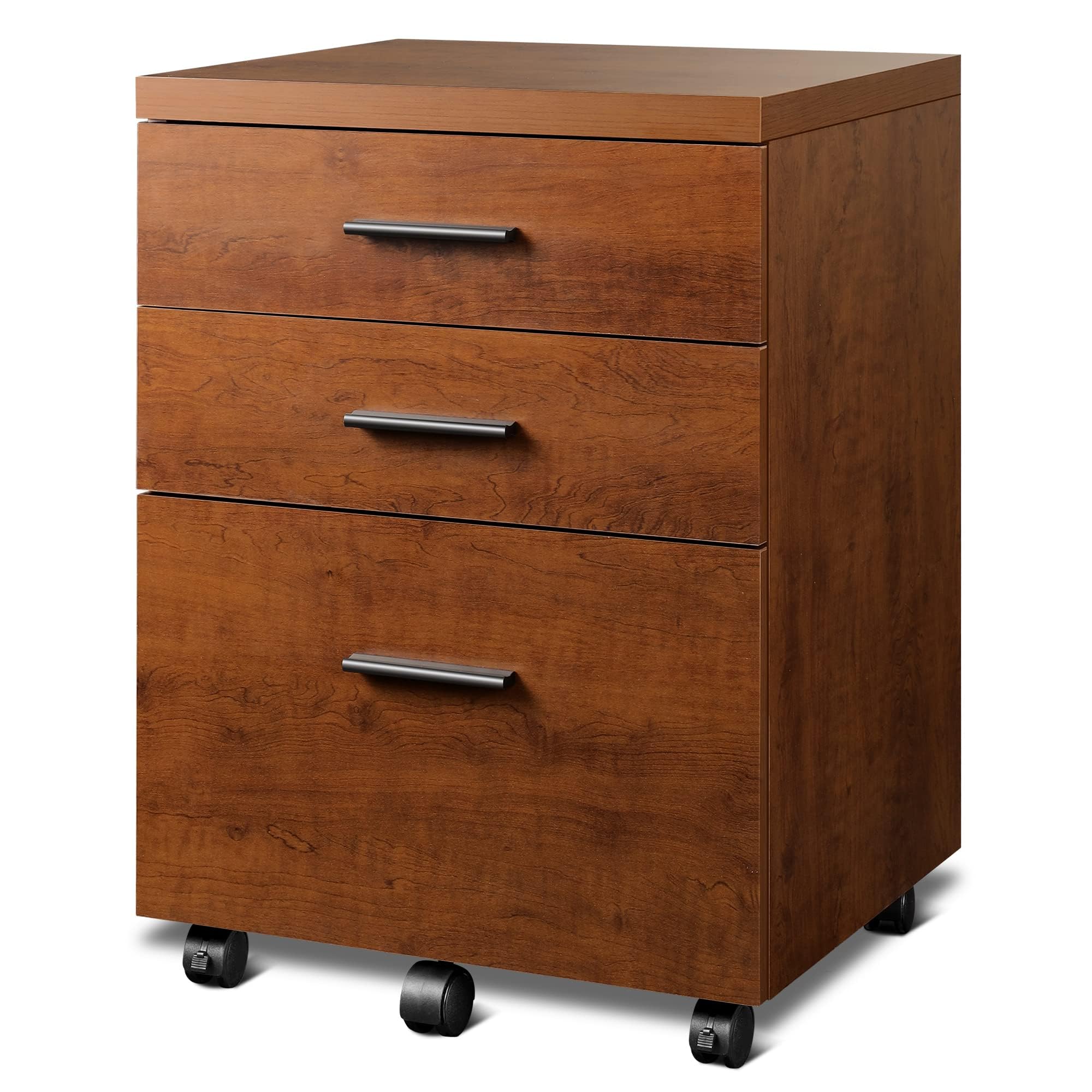 DEVAISE 3 Drawer File Cabinet for Home Office, Wood Under Desk Filing Cabinet, Rolling Printer Stand with Wheels, Walnut
