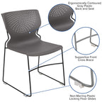 Flash Furniture Hercules Series 661 Lb. Capacity Gray Full Back Stack Chair With Black Powder Coated Frame