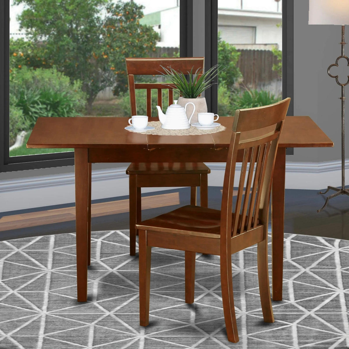 East West Furniture NOCA3-MAH-W 3 Piece Dining Set Contains a Rectangle Dining Room Table with Butterfly Leaf and 2 Wood Seat Chairs, 32x54 Inch, Mahogany