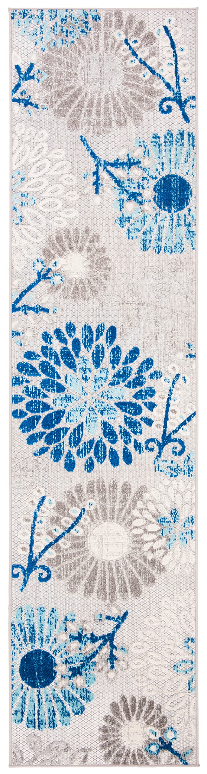 Safavieh Cabana Collection Runner Rug - 2' X 6', Grey & Blue, Floral Design, Non-Shedding & Easy Care, Indoor/Outdoor & Washable-Ideal For Patio, Backyard, Mudroom (Cbn832F)
