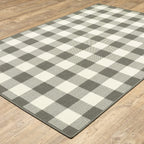 HomeRoots Grey Polypropylene 2’x4’ Gray and Ivory Gingham Indoor Outdoor Area Rug