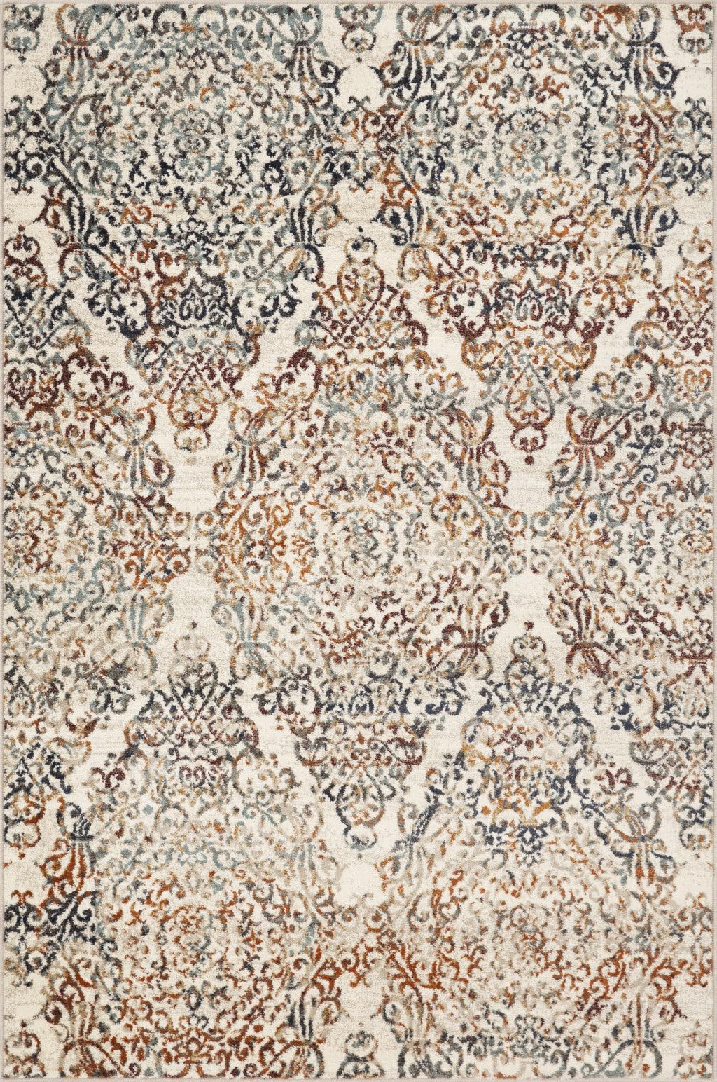 HomeRoots Heat-Set Polypropelene 5’ x 8’ Ivory Brown Decorative Diamond Area Rug