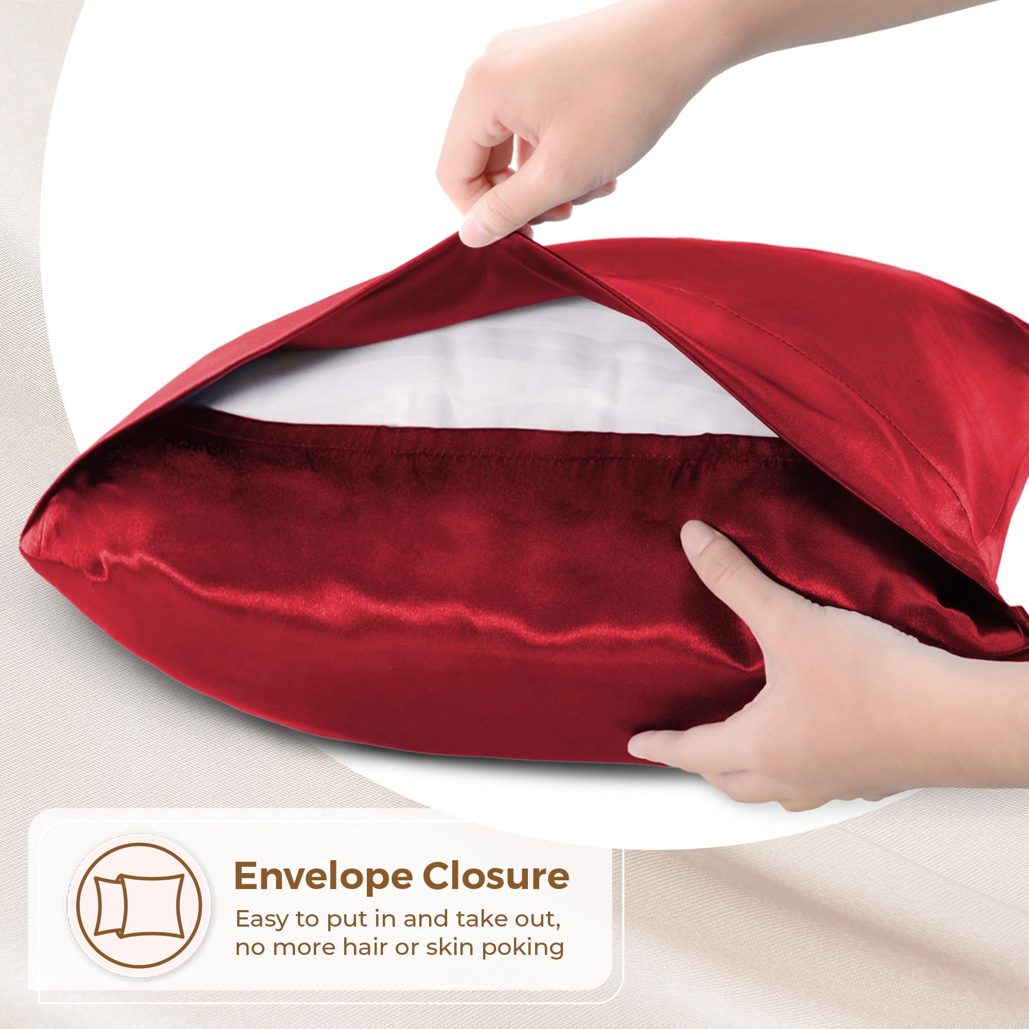 Pure Bedding Satin Pillowcase 2 Pack - Queen Size (20''X30'', Burgundy) - Silky Pillow Cases For Hair And Skin - Satin Pillow Co