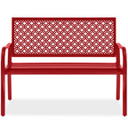 Best Choice Products Outdoor Bench 2-Person Metal Steel Benches Furniture For Garden, Patio, Porch, Entryway W/Geometric Backrest, 790Lb Capacity - Rose Red