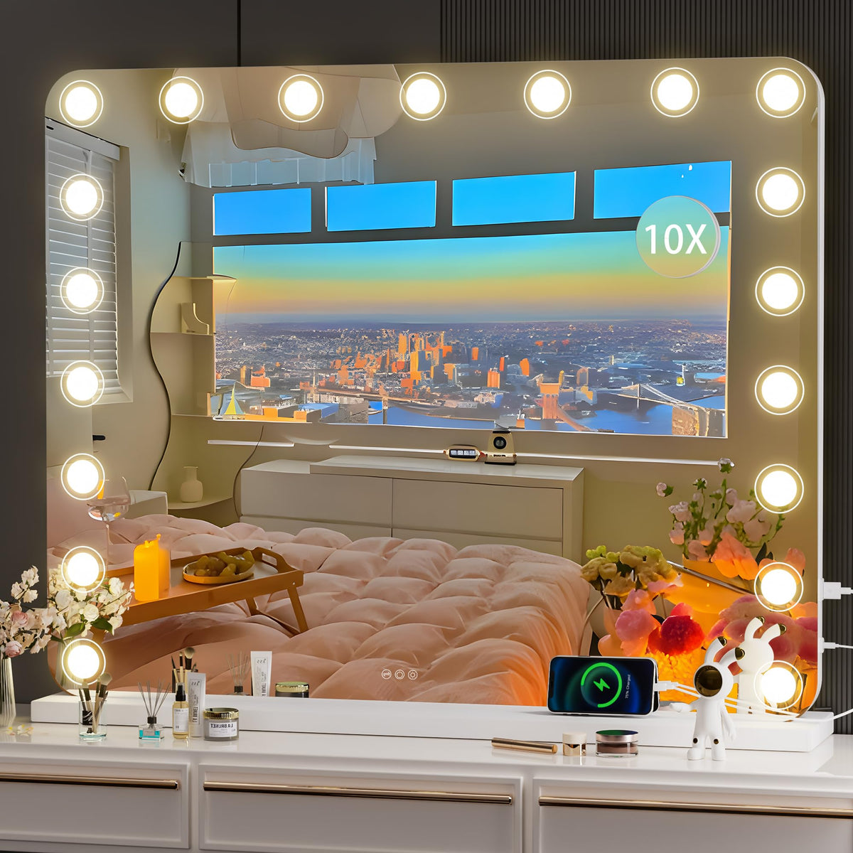 Hasipu Vanity Mirror with Lights, 40' x 32' Makeup Mirror, Light up Mirror with 19 Dimmable LED Lights and 10X Magnification, 