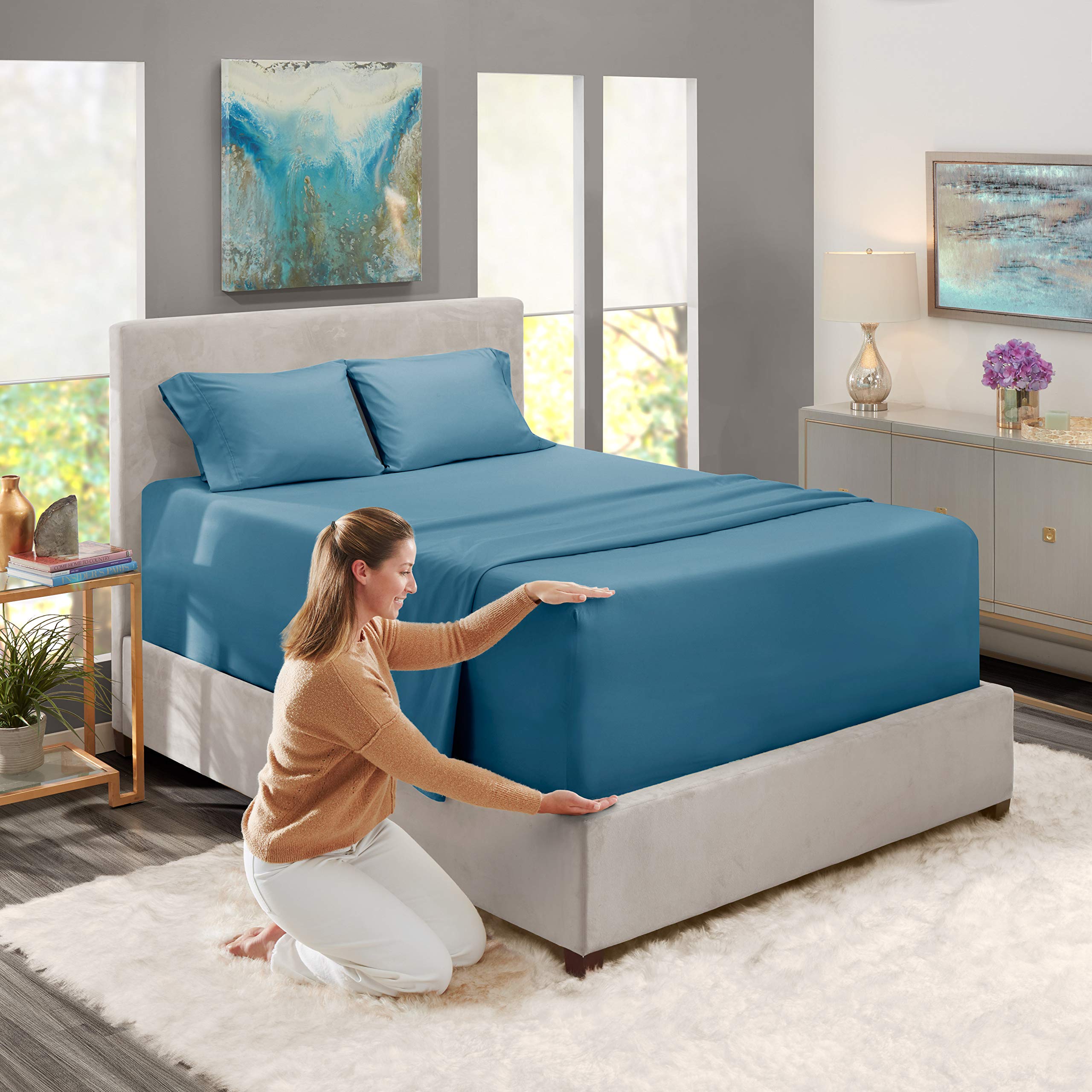 Nestl Extra Deep Pocket Sheets - Fits Mattress 18-24 Inches Deep, Extra Deep Pocket Full Size Sheets Sets, 4 Piece Full Size Sheets, Full Sheets Deep Pocket, Blue Heaven Sheets
