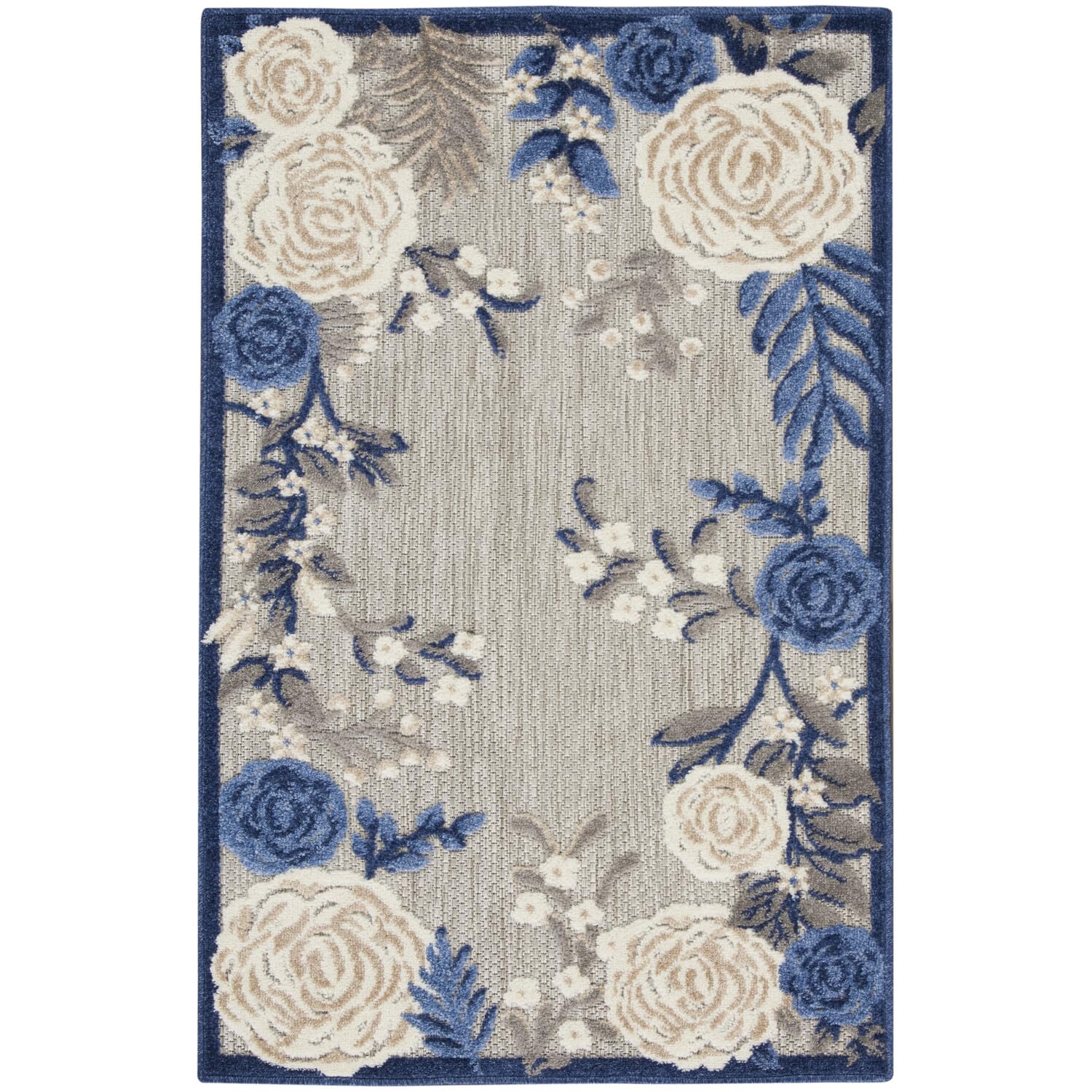 Nourison Aloha Indoor-Outdoor Blue Grey 2'8' X 4' Area Rug, Easy Cleaning, Non Shedding, Bed Room, Living Room, Dining Room, Ba