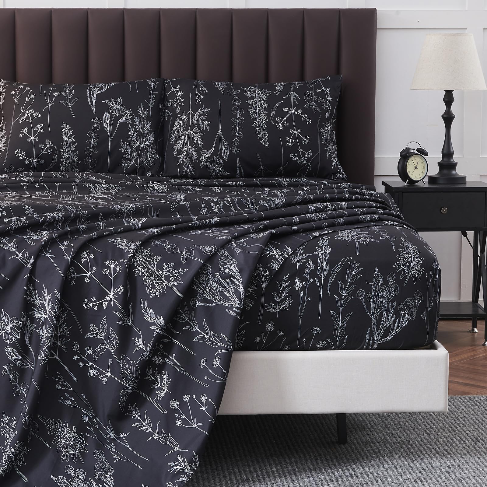 Hyprest Darkgrey Sheets Full,Deep Pocket Sheets, 1800 Thread Count Pattrn Bed Sheets Soft Breathable Cute Printed Boho Farmhouse