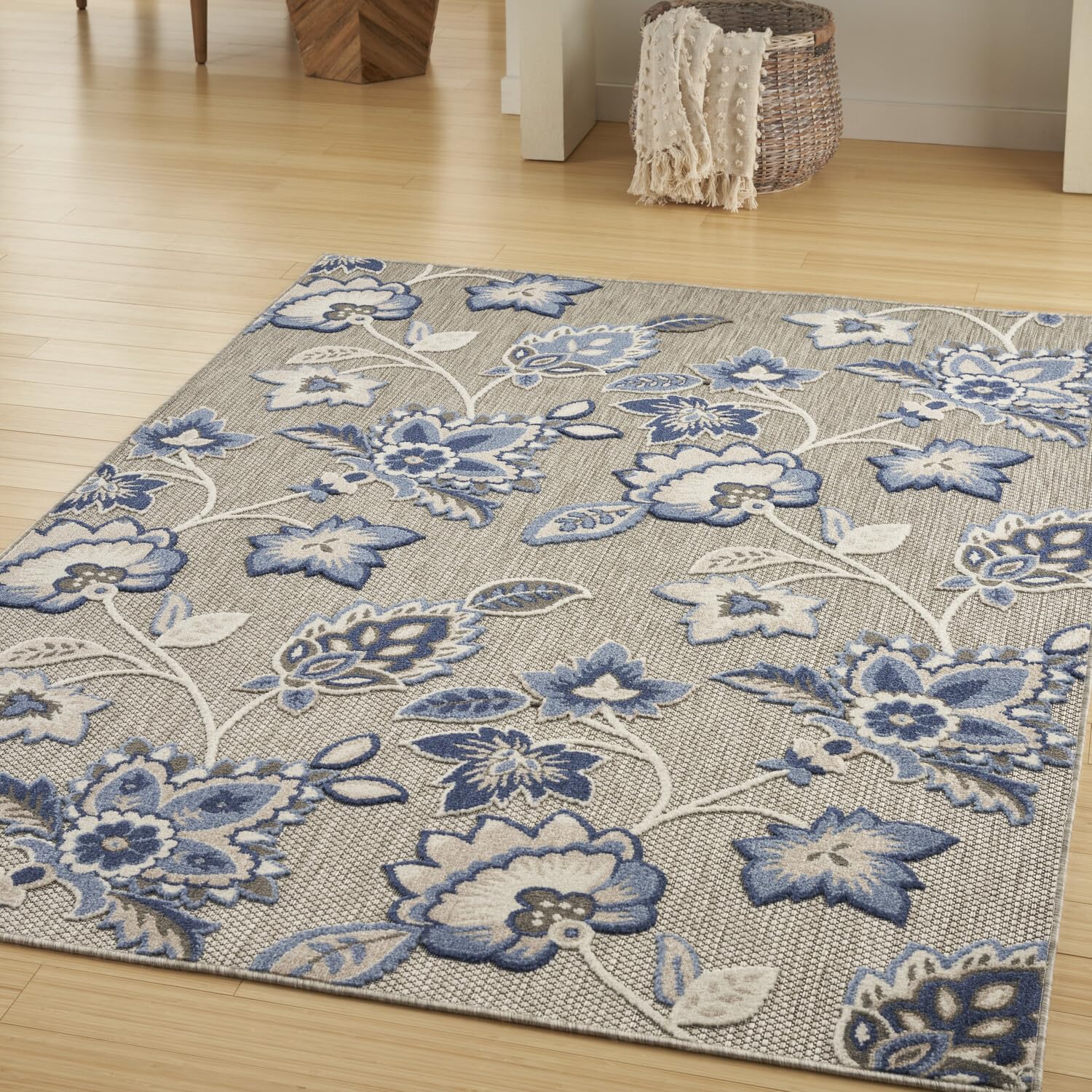 Nourison Aloha Indoor/Outdoor Modern Blue/Grey 7' X 10' Area Rug, Easy Cleaning, Non Shedding, Bed Room, Living Room, Dining Room, Kitchen (7X10)