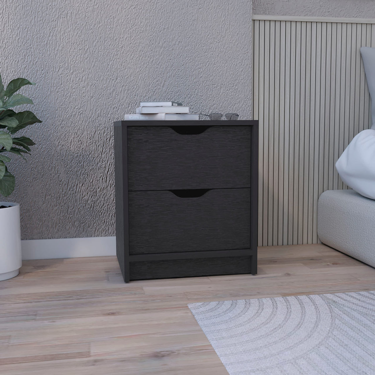 Double Drawer Nightstand 19" H, Bedside Table, Black