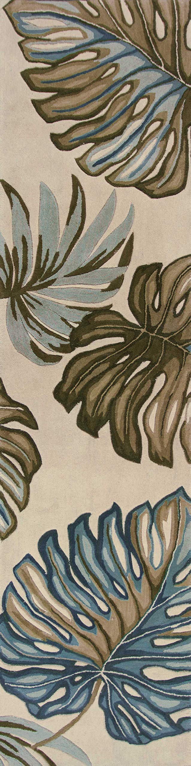 HomeRoots Wool 10' Ivory Hand Tufted Tropical Monstera Indoor Runner Rug