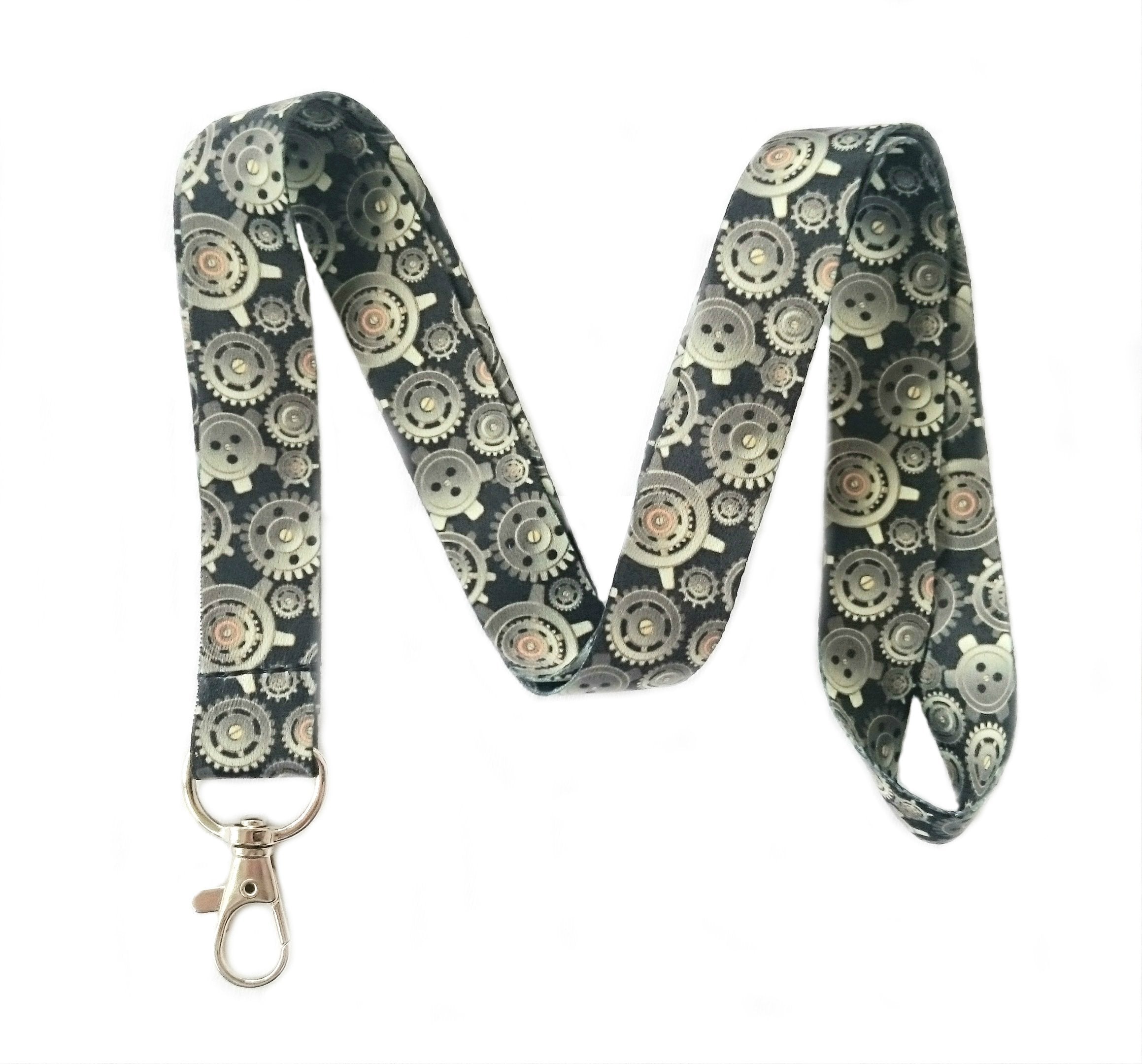 Steampunk Gears Print Lanyard Key Chain Id Badge Holder