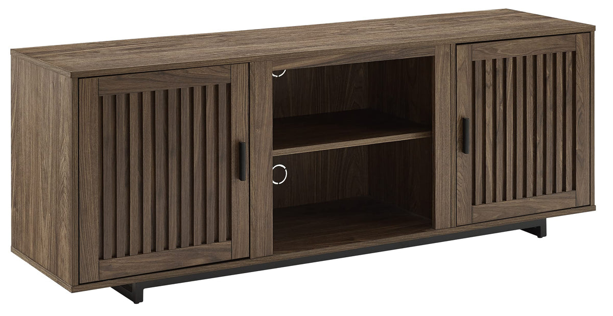 Crosley Furniture Silas Low Profile TV Stand for 65+ inch TVs, Entertainment Center with Storage Shelves, Walnut