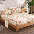 QSH 100% Egyptian Cotton Floral Sheets for Split King Size Bed, Red Yellow Flowers Plant Pattern Botanical Printed Bedding Deep 