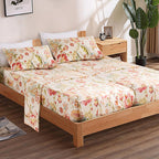 QSH 100% Egyptian Cotton Floral Sheets for Split King Size Bed, Red Yellow Flowers Plant Pattern Botanical Printed Bedding Deep 