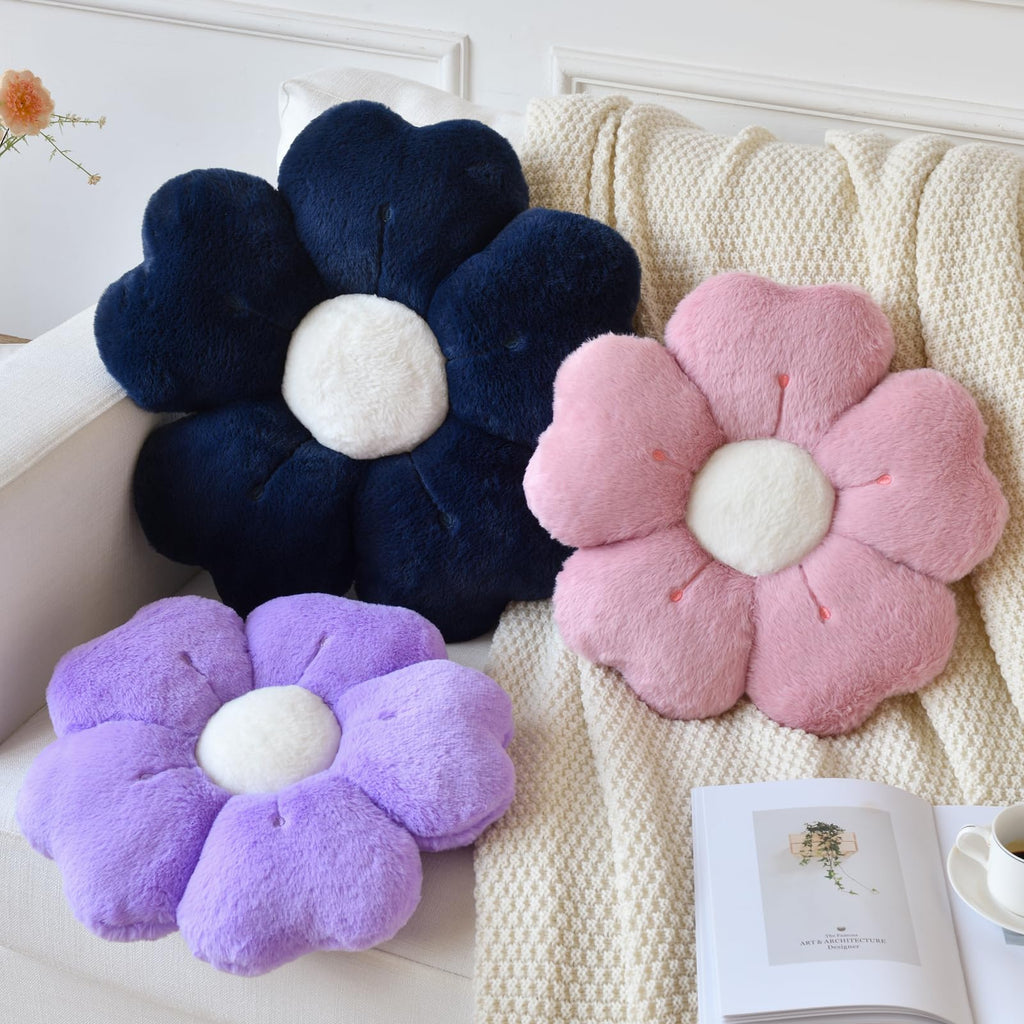 Ddliury Flower Pillow, Flower Shaped Pillow Decorative Throw Pillows For Bed Couch, Cute Daisy Pillow Dorm Decor Floor Seating Cushion (Grey Pink, 19.6 Inches)
