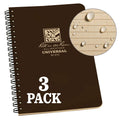 Rite In The Rain Weatherproof Side Spiral Notebook, 4.625' X 7', Brown Cover, Universal Pattern, 3 Pack (No. 473L3)