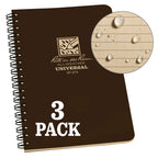 Rite In The Rain Weatherproof Side Spiral Notebook, 4.625' X 7', Brown Cover, Universal Pattern, 3 Pack (No. 473L3)