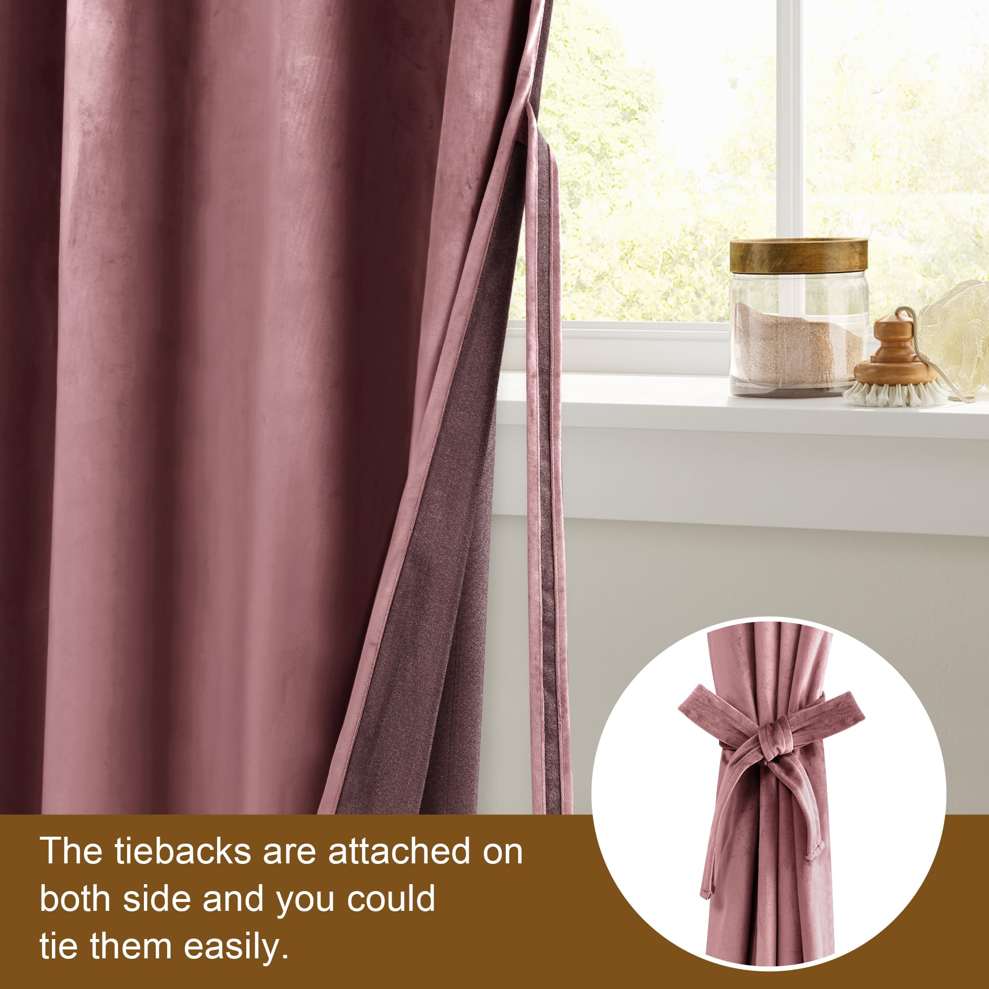 Dwcn Velvet Blackout Curtains - Wild Rose Tieable Window Curtains Panels Grommet Design Thick Fabric Thermal Insulated Window Dr