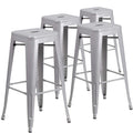 Flash Furniture Lily 4 Pack Commercial Grade 30 High Backless Silver Metal Indoor-Outdoor Barstool with Square Seat