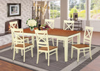 East West Furniture QUIN7-WHI-W 7 Piece Dining Set Consist of a Rectangle Dining Room Table with Butterfly Leaf and 6 Wood Seat Chairs, 40x78 Inch, Buttermilk & Cherry