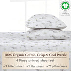 California Design Den Printed Full Size Cotton Sheet Set, 100% Organic Cotton Percale Sheets, Deep Pocket Sheets & Pillowcase Set - Llama