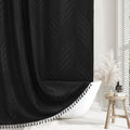 Siiluminisoy Extra Long Black Boho Shower Curtain Woven Fabric Cute 84 Inch Shower Curtain, 72 X 84 Tufted Leaves Textured Strip