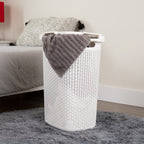 Mind Reader 60L Slim Laundry Hamper, Clothes Basket, Lid, Wicker Style, Plastic, 17.65''L X 13.75''W X 24.15''H, Set Of 2, White