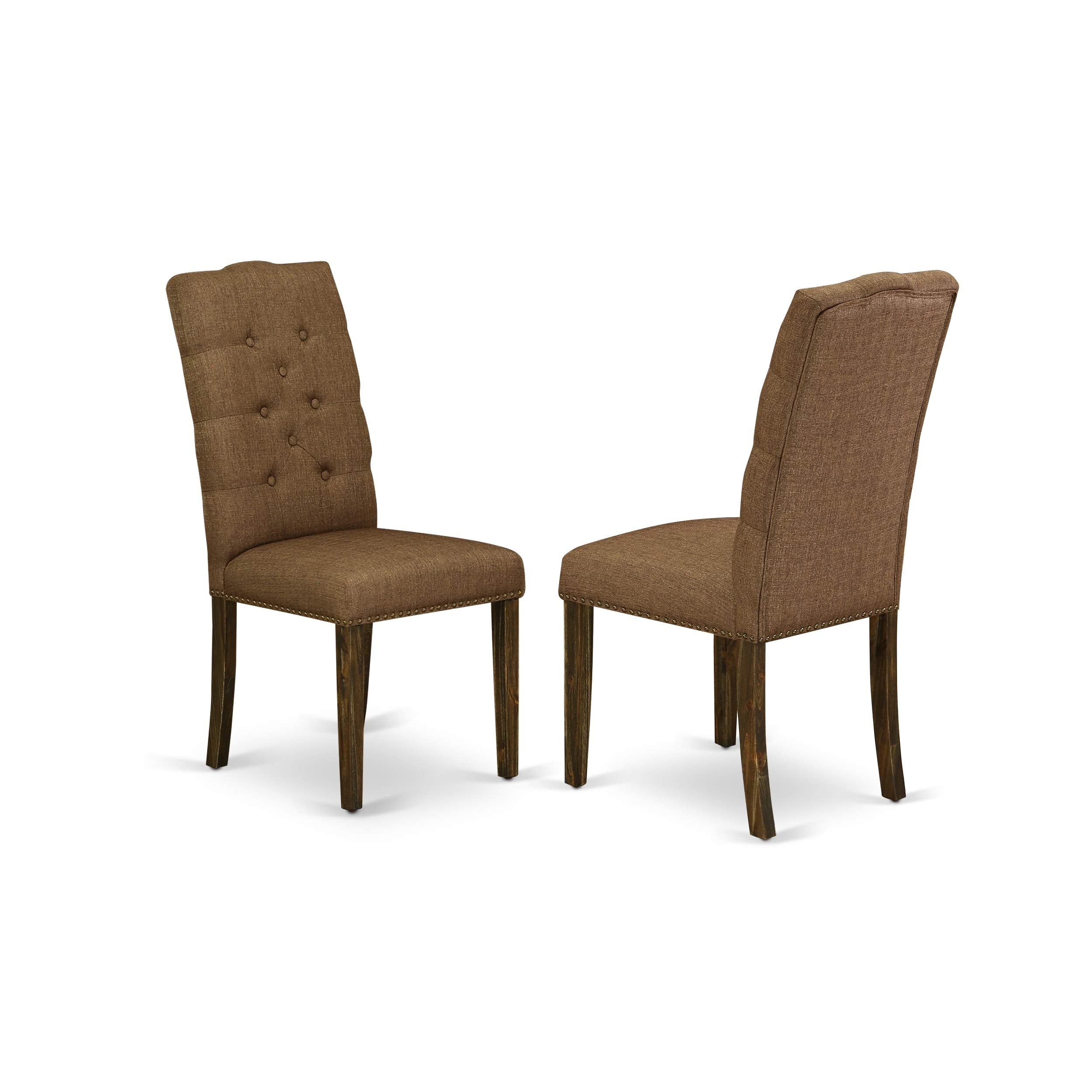 East West Furniture Lmel5-77-18 5 Piece Dining Table Set For 4 Includes A Rectangle Rustic Wood Dinner Table And 4 Brown Linen Linen Fabric Upholstered Chairs, 40X72 Inch, Jacobean