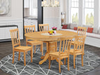 East West Furniture AVAT7-OAK-W 7 Piece Dining Table Set Consist of an Oval Dining Room Table with Butterfly Leaf and 6 Wooden Seat Chairs, 42x60 Inch, Oak