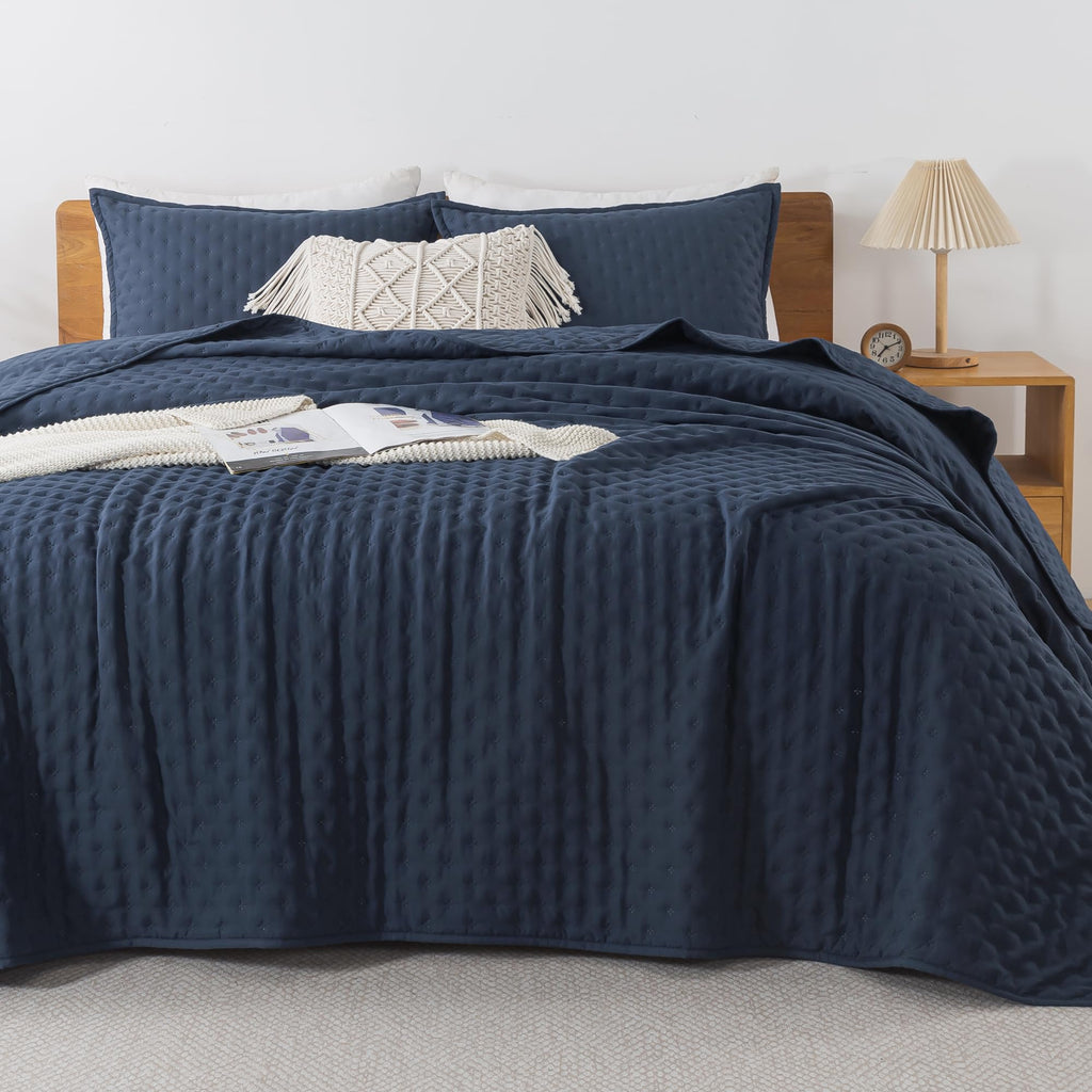 Andency Navy Blue Queen Size Quilt Bedding Set (90X96 Inch), 3 Pieces Soft Lightweight Bedspread Coverlet, Boho Summer Quilt Que