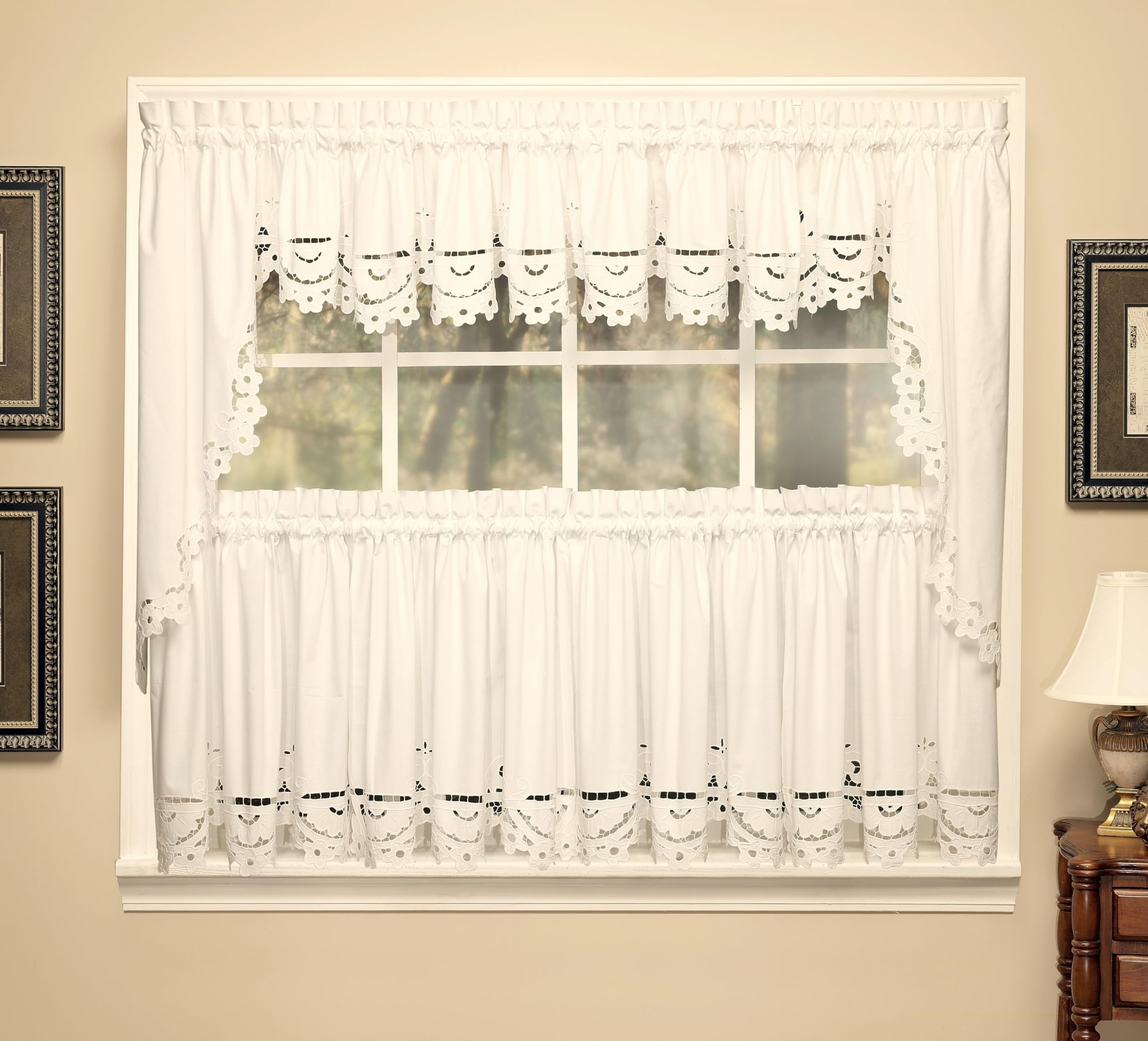 Today'S Curtain Imperial Classic Drawn Cutwork Window Swag, 38-Inch, Beige